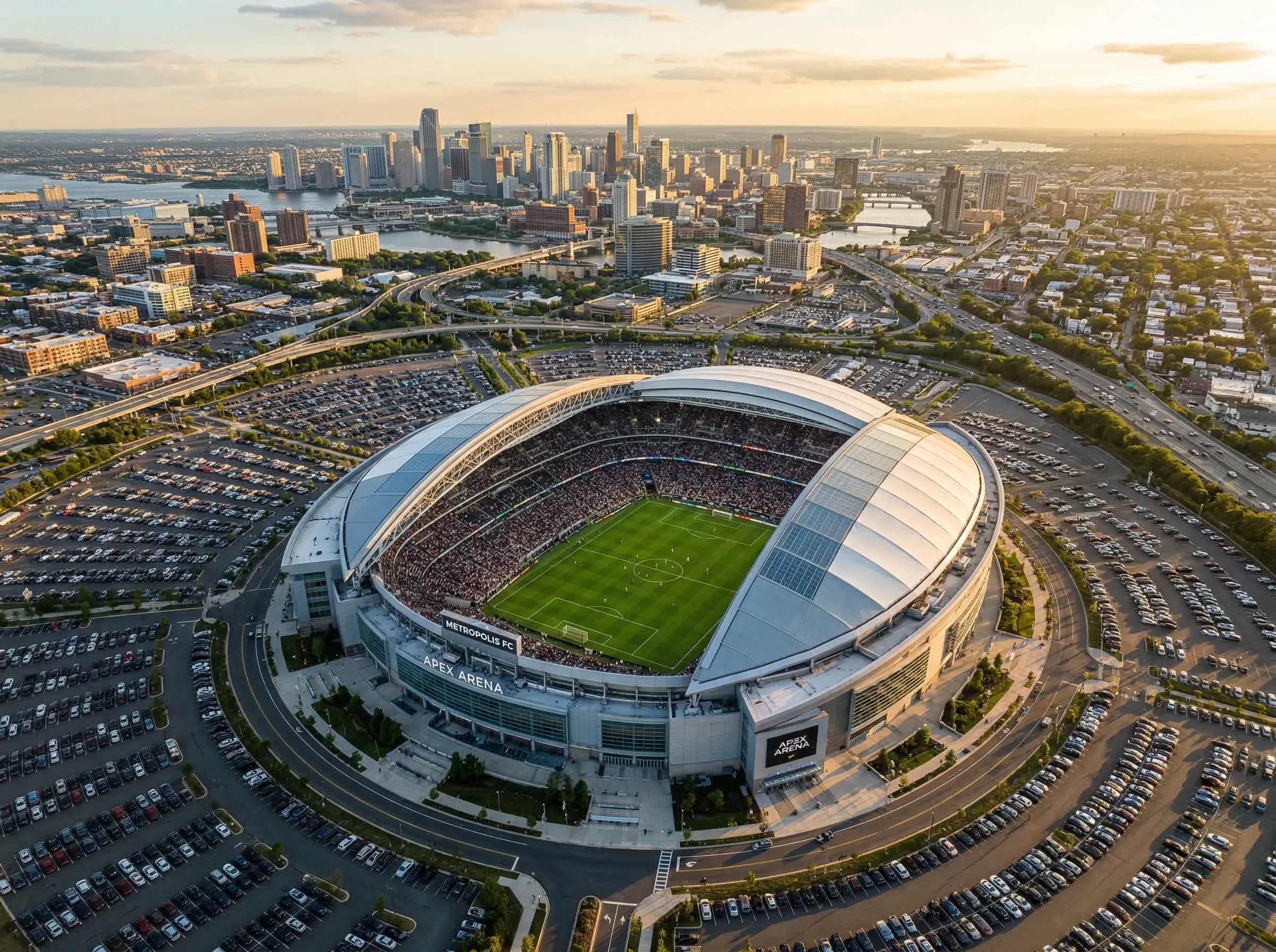 Aerial collage of 2026 World Cup stadiums across the United States, Mexico, and Canada