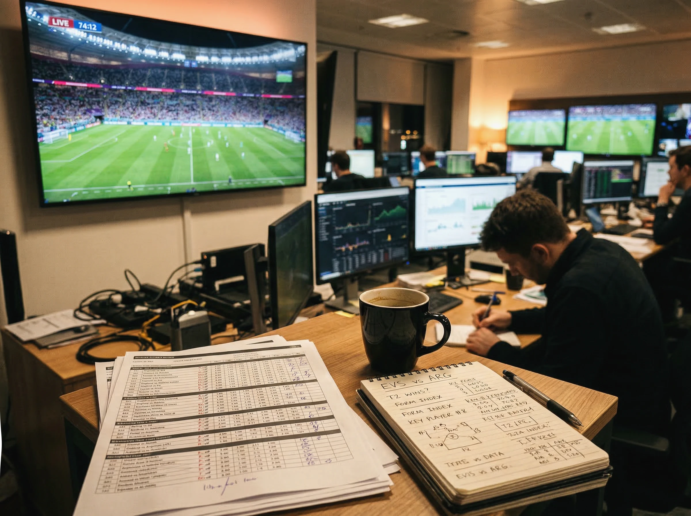Beleuchtetes Fußballstadion bei einem WM-Nachtspiel