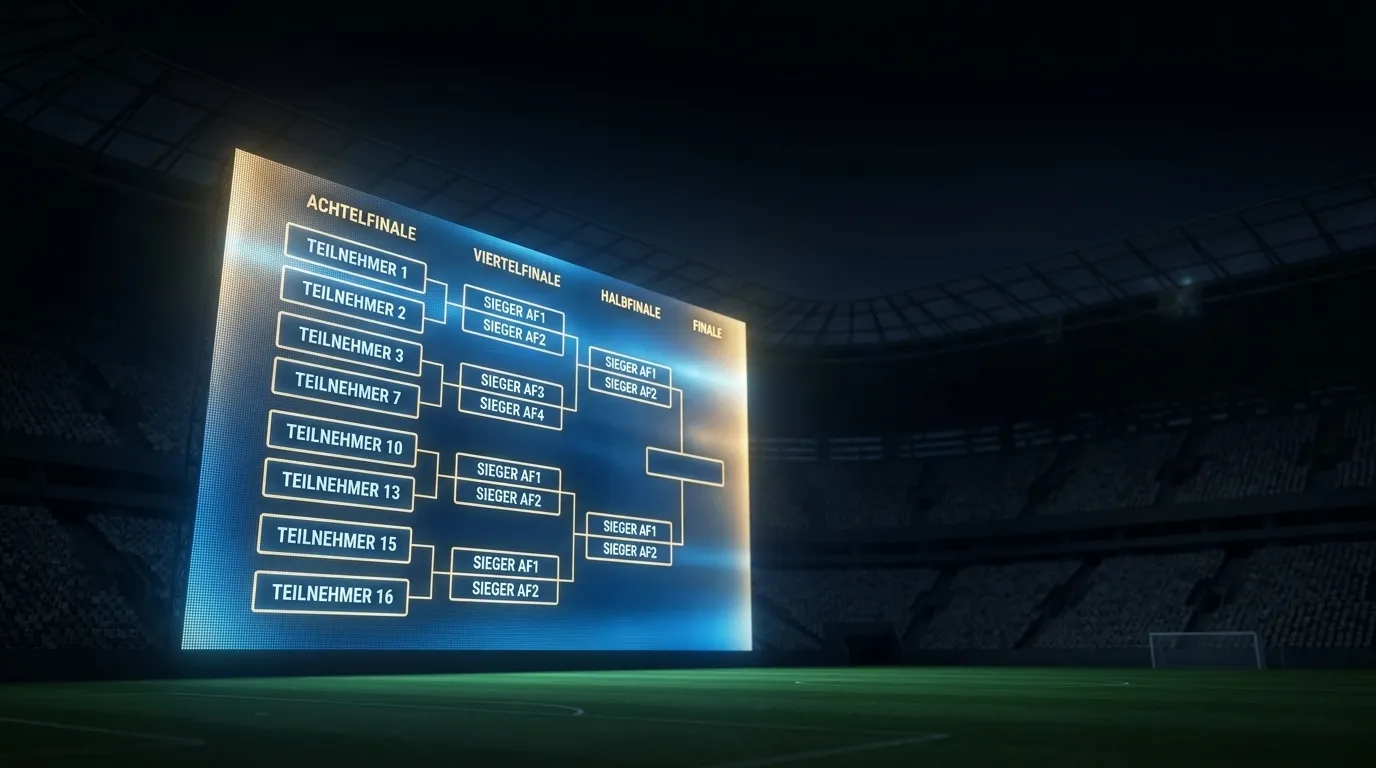 Leuchtende WM-2026-Bracket-Anzeige in einem Stadion vor dem Beginn des Achtelfinals