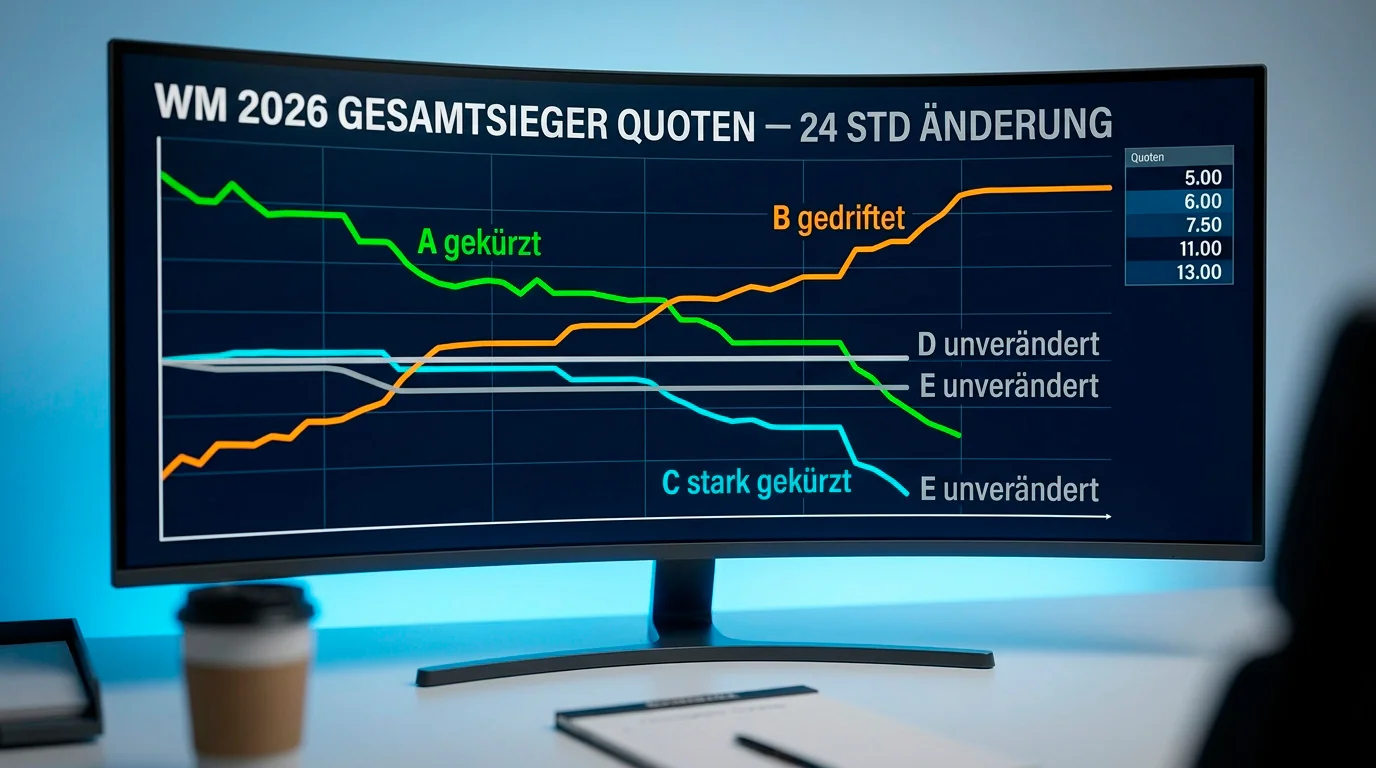 Bewegungs-Tracker mit Pfeilen für gefallene und gestiegene Outright-Quoten der WM 2026